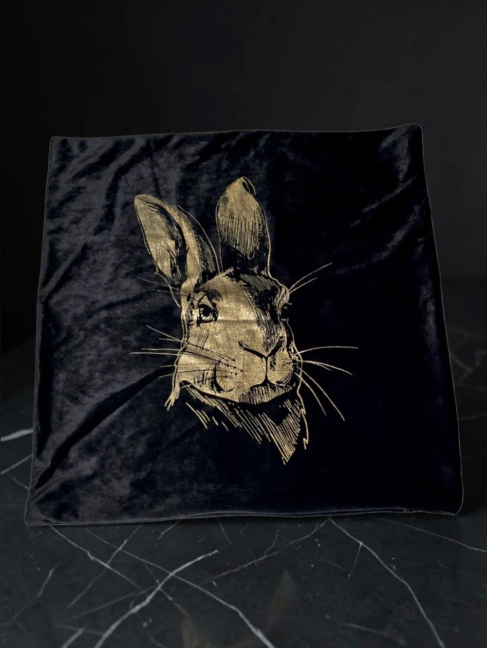 Black & Gold Velvet Rabbit Pillow Covers 18x18 -Set of 2